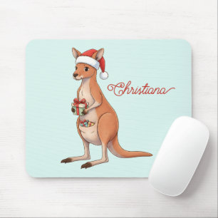 Tapis De Souris Kangourou personnalisé avec chapeau de Père Noël N