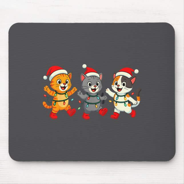 Tapis De Souris Kawaii Cats Santa Hat Dancing Lights Christmas Dan (Devant)