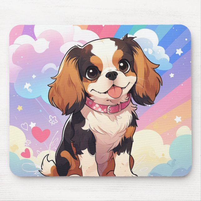 Tapis De Souris Kawaii Cavalier King Charles Pastel Rainbow (Devant)