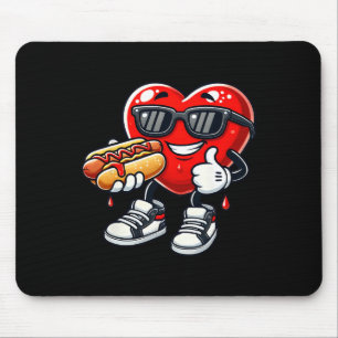 Tapis De Souris Kawaii Drôle Coeur Mangeant Hot Dog Saint-Valentin