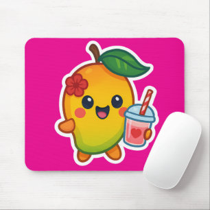 Tapis De Souris Kawaii Mango - Fruit d'amour avec Smoothi de coeur