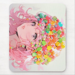 Tapis De Souris Kawaii Rainbow Pastel Candy Champagne Anime Girl