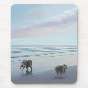 Tapis De Souris Keeshonds at the Seashore Painting Dog Art