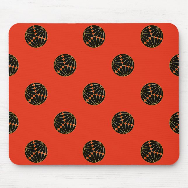 Tapis De Souris Kiku Chrysanthemum Mon Black Faux Gold sur Red. (Devant)