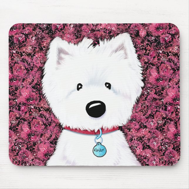 Tapis De Souris KiniArt Westie Impressions florales (Devant)