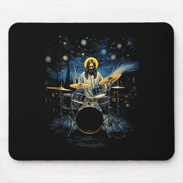 Tapis De Souris Kit tambour Percussionniste Drummer Van Gogh Jesus (Devant)