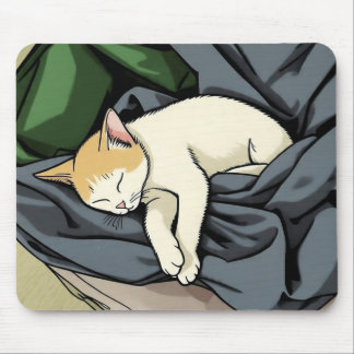 Tapis De Souris Kiton endormi paisiblement sur une couverture conf