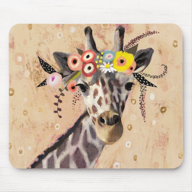 Tapis De Souris Klimt Giraffe | Couronne De Fleurs (Devant)