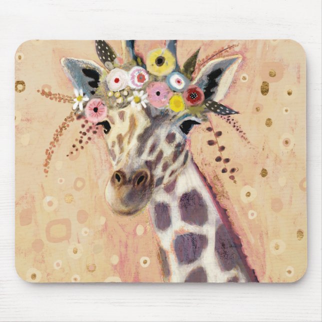 Tapis De Souris Klimt Giraffe | Orné De Fleurs (Devant)