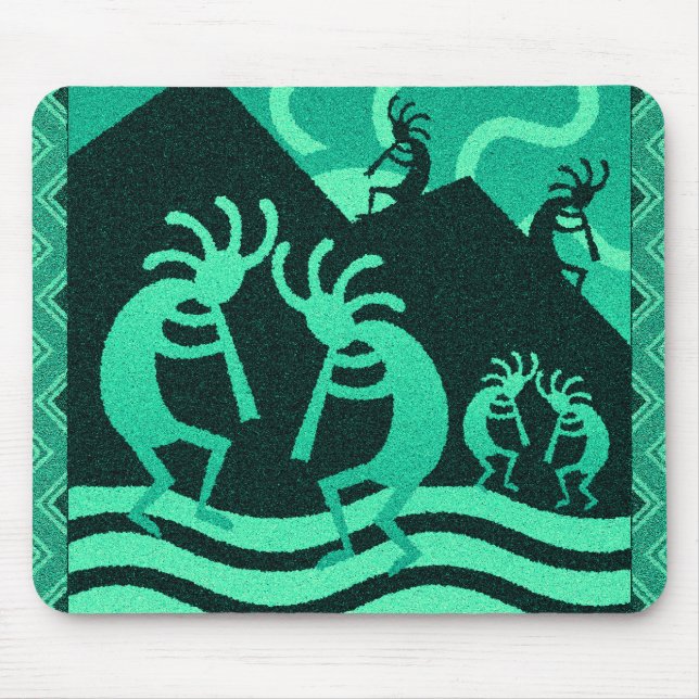 Tapis De Souris Kokopelli Sud-Ouest Tribal Turquoise Et Noir (Devant)