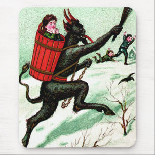 Tapis De Souris Krampus poursuivant les mauvais enfants Hiver Neig