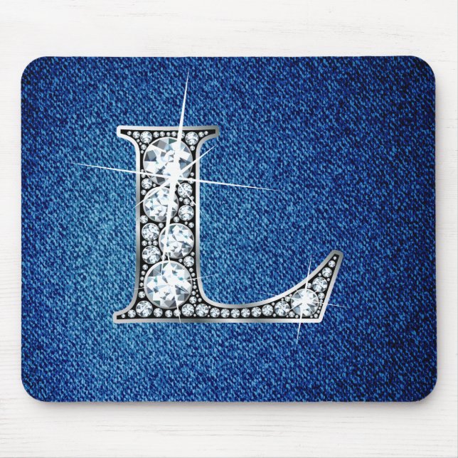 Tapis De Souris L Faux-"Diamond Bling" sur Denim Mousepad (Devant)