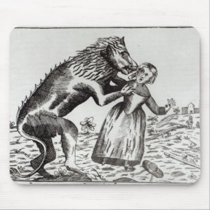 Tapis De Souris La bête de Gevaudan attaquant une jeune fille