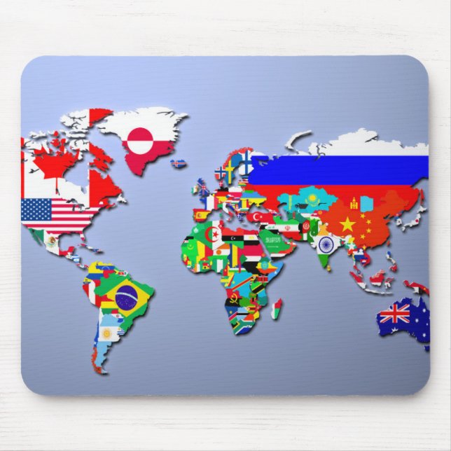 Tapis De Souris La carte du monde avec leurs drapeaux (Devant)