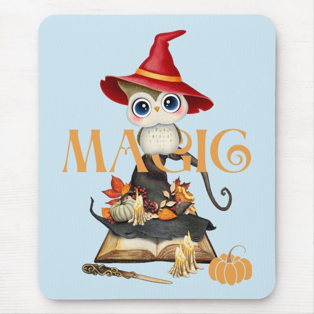 Tapis De Souris La Chouette magique Chouette Automne Halloween Thè (Devant)