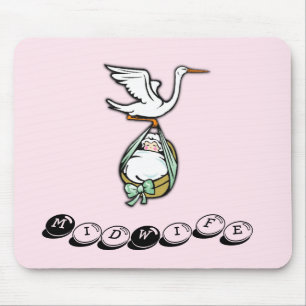 Tapis De Souris La cigogne porte une petite fille avec une sage-fe