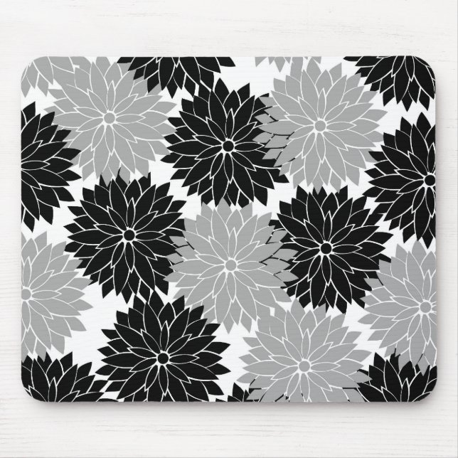 Tapis De Souris La fleur noire et grise fraîche fleurit impression (Devant)