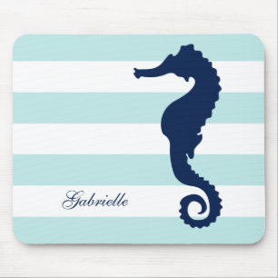 Tapis De Souris La menthe blanche de bleu barre l'hippocampe