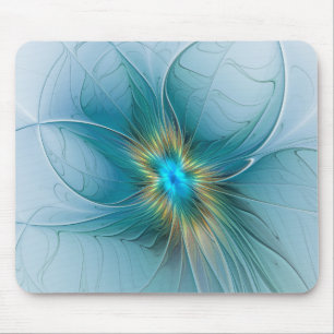 Tapis De Souris La petite Beauté Moderne Bleu Or Fractal Flower