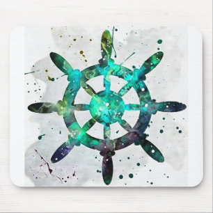 Tapis De Souris La roue du capitaine aux couleurs bleu vert de l'o