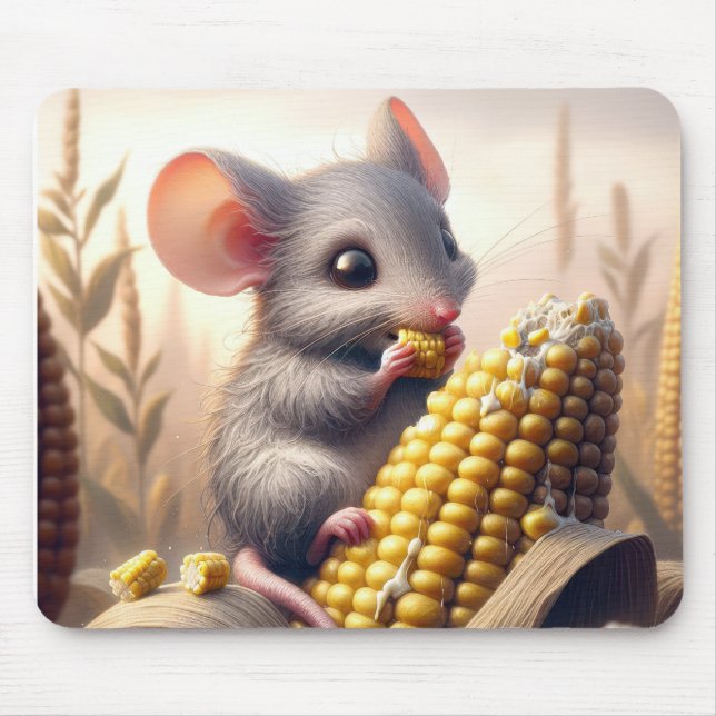 Tapis De Souris La Souris Mange Du Maïs Sur Le Fouet (Devant)
