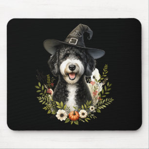 Tapis De Souris Labradoodle noir et blanc Halloween aquarelle