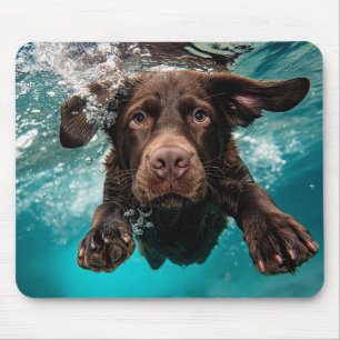 Tapis De Souris Labrador chocolat joueur nageant sous l'eau