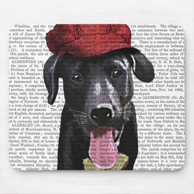 Tapis De Souris Labrador Noir avec Casquette rouge (Devant)
