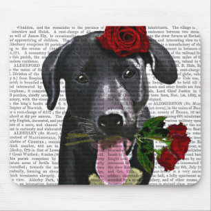 Tapis De Souris Labrador noir avec les roses 2