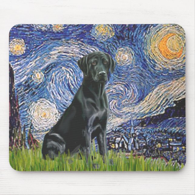Tapis De Souris Labrador (noir) - Nuit étoilée (Devant)