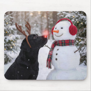 Tapis De Souris Labrador Retriever noir de Noël avec un bonhomme d