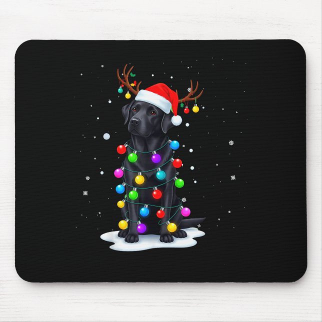 Tapis De Souris Labrador Retriever noir lumières de Noël drôles Re (Devant)