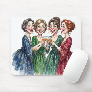 Tapis De Souris Lady Friends Toasting With Wine Glasses