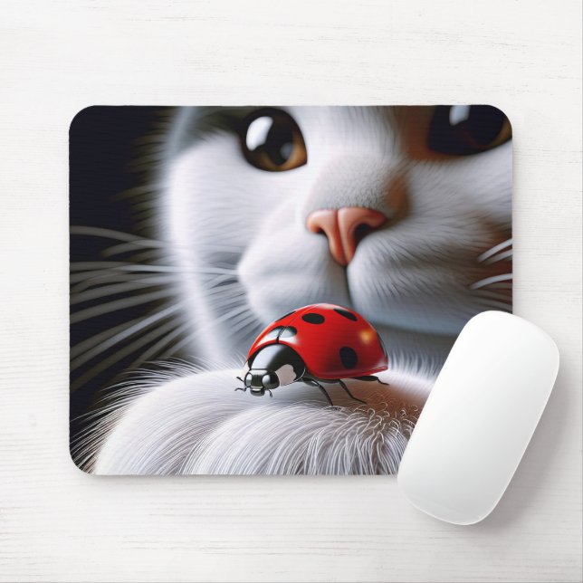 Tapis De Souris Ladybug sur la mâchoire du chat (Avec souris)