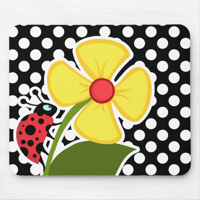 Tapis De Souris Ladybug sur les Pois noirs et blancs (Devant)