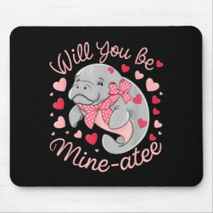 Tapis De Souris Lamantin de la Saint-Valentin Mignon Animaux Cœurs