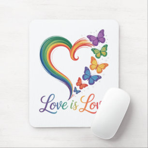 Tapis De Souris L'amour est l'amour LGBT Papillon Cœur Arc-en-ciel