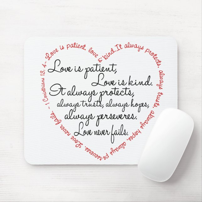 Tapis De Souris L'amour est un coeur de mots patient (Avec souris)