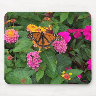 Tapis De Souris Lantana Floral Rose Jaune Vert avec Papillon