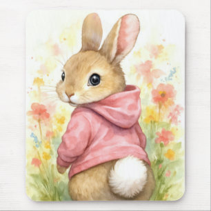 Tapis De Souris Lapin à l'aquarelle dans un sweat à capuche rose