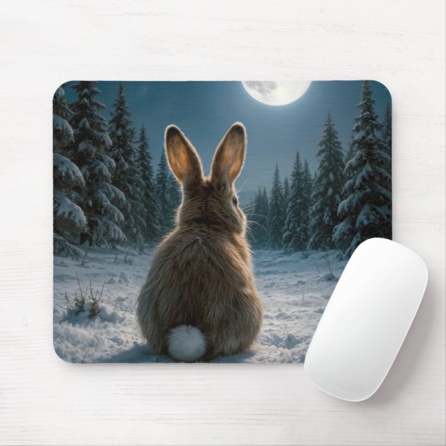 Tapis De Souris Lapin à queue blanche au clair de lune (Avec souris)