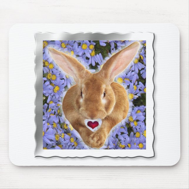 Tapis De Souris Lapin adorable encadré avec coeur doux (Devant)