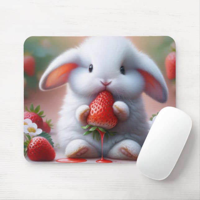 Tapis De Souris Lapin Blanc À La Fraise Juteuse (Avec souris)