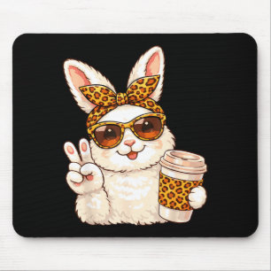 Tapis De Souris Lapin de Pâques drôle visage lunettes bandana léop