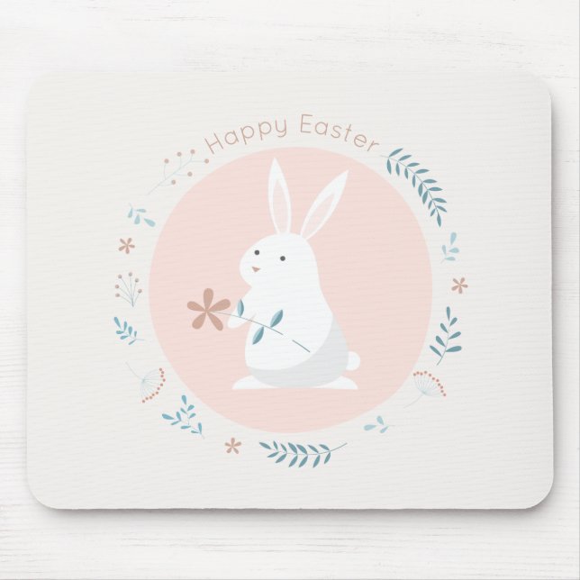 Tapis De Souris Lapin de Pâques floral simple | Mousepad (Devant)