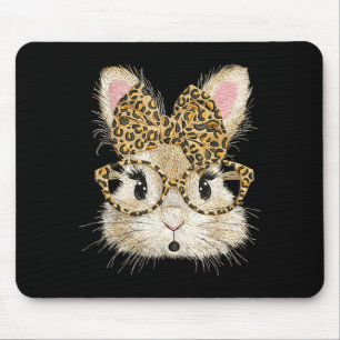 Tapis De Souris Lapin drôle visage lunettes bandana léopard lapin