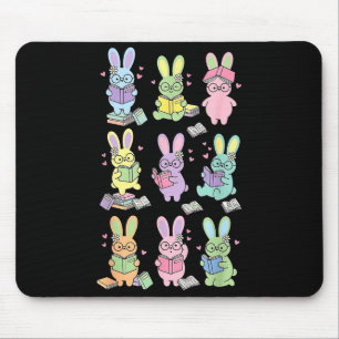 Tapis De Souris Lapin lisant des livres jour de Pâques bibliothéca