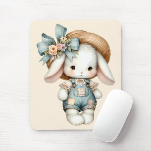 Tapis De Souris Lapin mignon dans les couloirs avec Casquette pail
