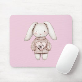Tapis De Souris Lapin Mignon Rose Doux Veste Rose Cœur