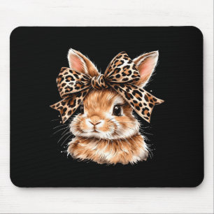 Tapis De Souris Lapin Mignon Visage de Léopard Coquette Arc Heureu